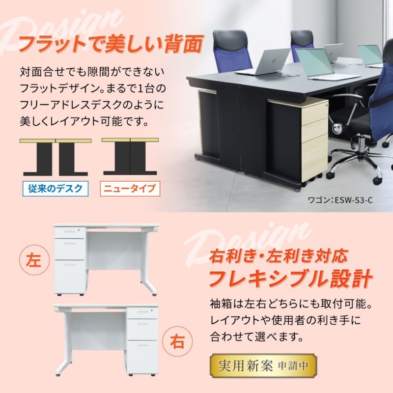 オフィスデスク 両袖机 スリム 幅1400 本体ブラック LRD-146B 新品 - 画像 (5)