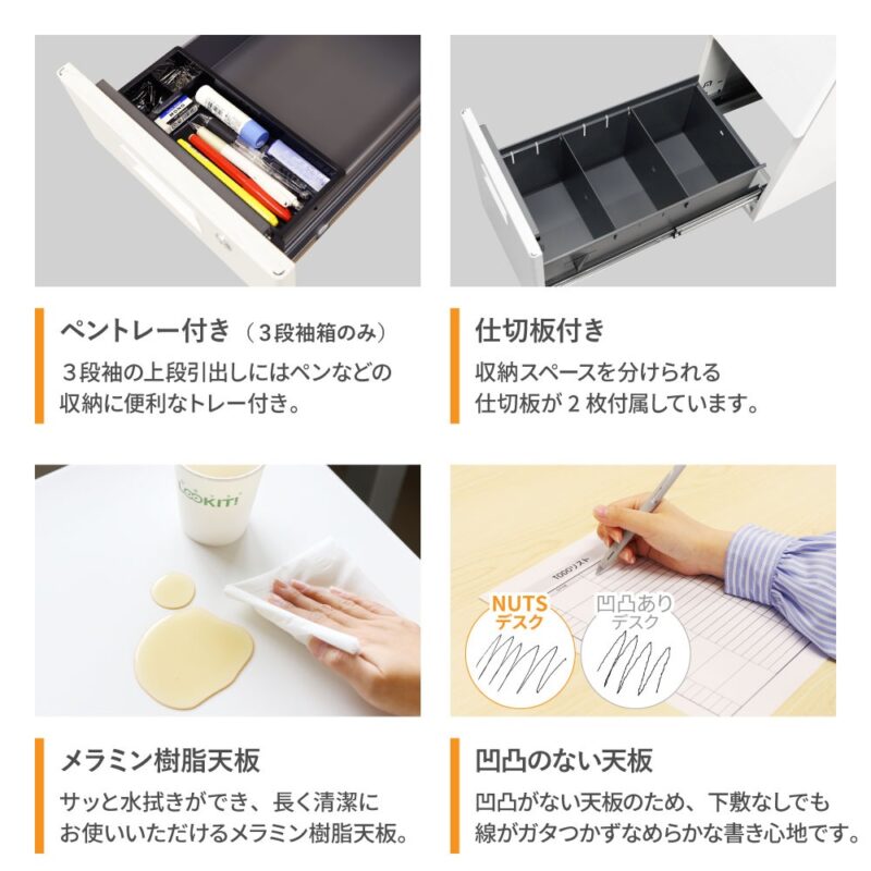 オフィスデスク 両袖机 スリム 幅1400 本体ブラック LRD-146B 新品 - 画像 (8)