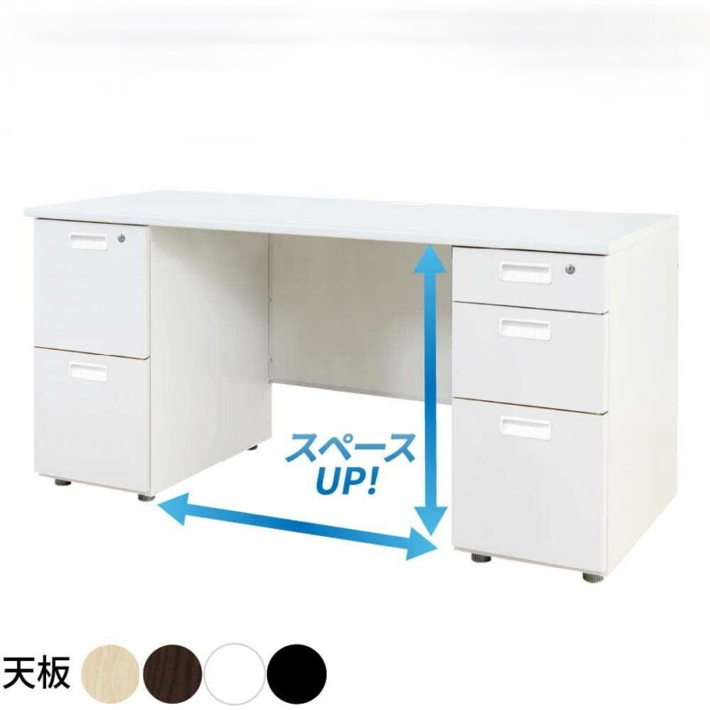 オフィスデスク 両袖机 幅1400 本体ホワイト色 天板4色 鍵付き LRD-146 新品