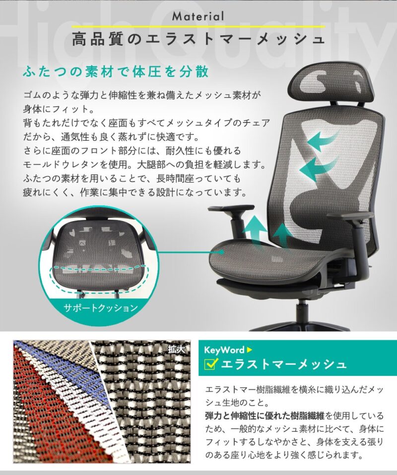 オフィスチェア メッシュタイプ フットレスト付き DF-1 5色 新品 - 画像 (5)
