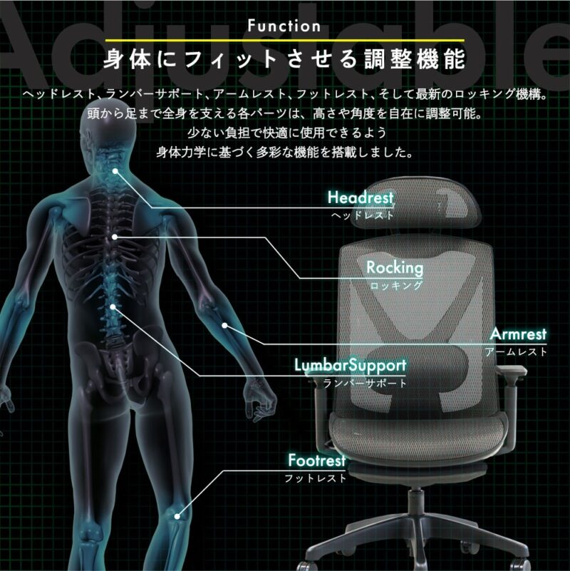 オフィスチェア メッシュタイプ フットレスト付き DF-1 5色 新品 - 画像 (6)