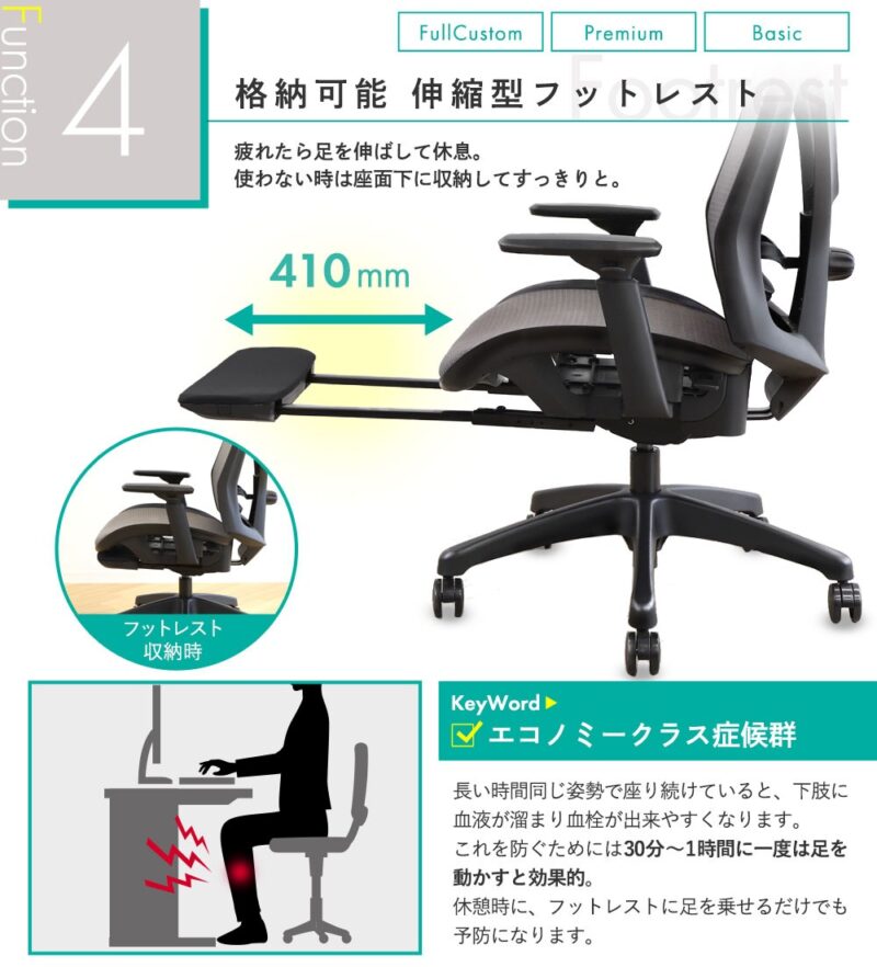 オフィスチェア メッシュタイプ フットレスト付き DF-1 5色 新品 - 画像 (10)