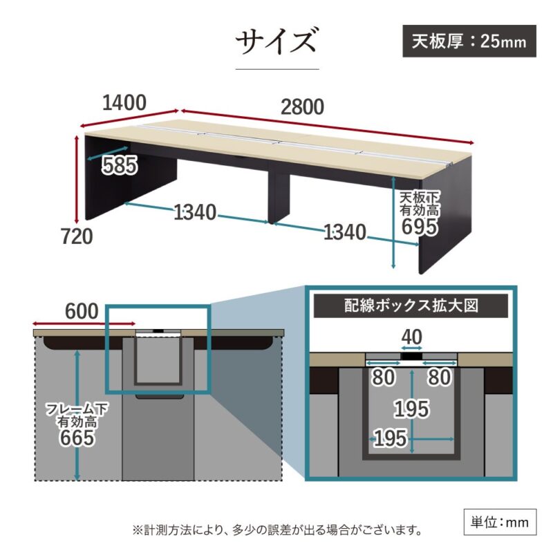 フリーアドレスデスク 4人用 W2800×D1400 配線ボックス付 WPF-2814 - 画像 (13)