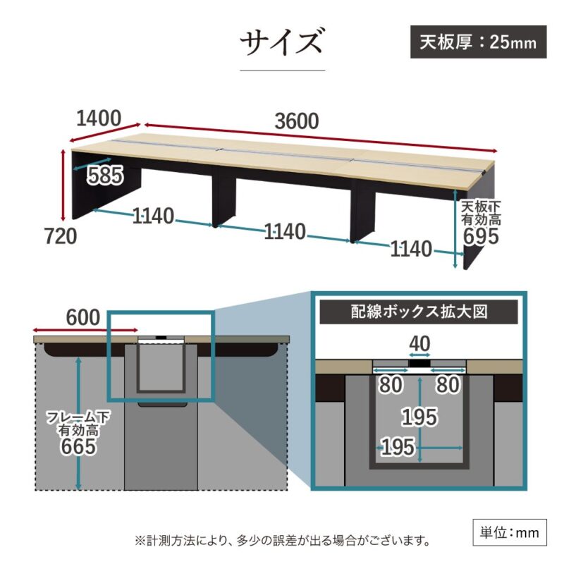 フリーアドレスデスク 6人用 W3600×D1400 配線ボックス付 WPF-3614 - 画像 (13)