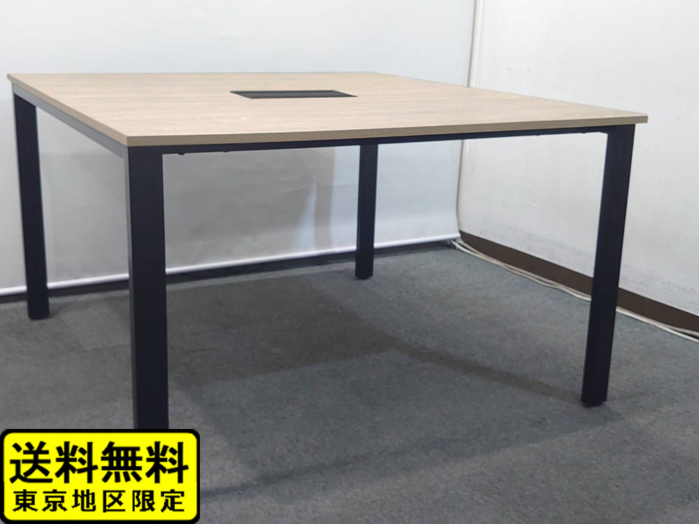 フリーアドレスデスク W1200×D1200×H720 木目ナチュラル 配線カバー付き 中古