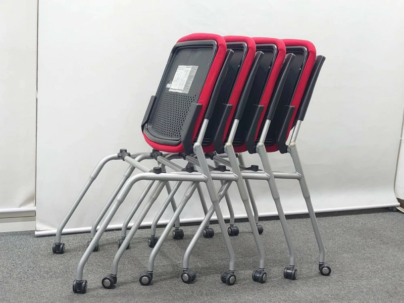4人用ミーティングセット W1800 ナチュラル×レッド オカムラ製チェア - 画像 (17)