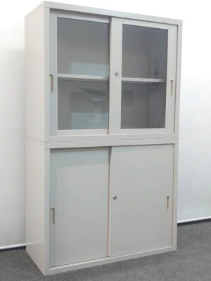 コクヨ A4サイズ 上下書庫 ガラス戸 引き違い 書庫 W880 D400 H1460 中古