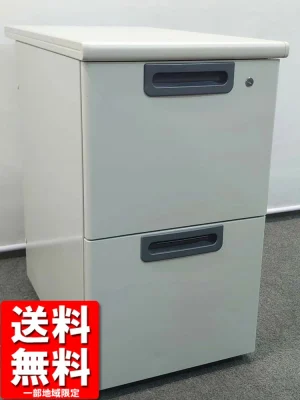 サイドチェスト 延長机 2段 カギ付き プラス RY-047D-2 LGY 日本製 中古 リユース品