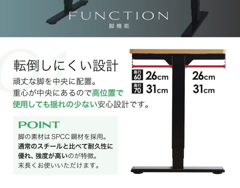 電動昇降デスク 幅1200×奥行600 高さ調節 AJ-E1260 新品 - 画像 (11)