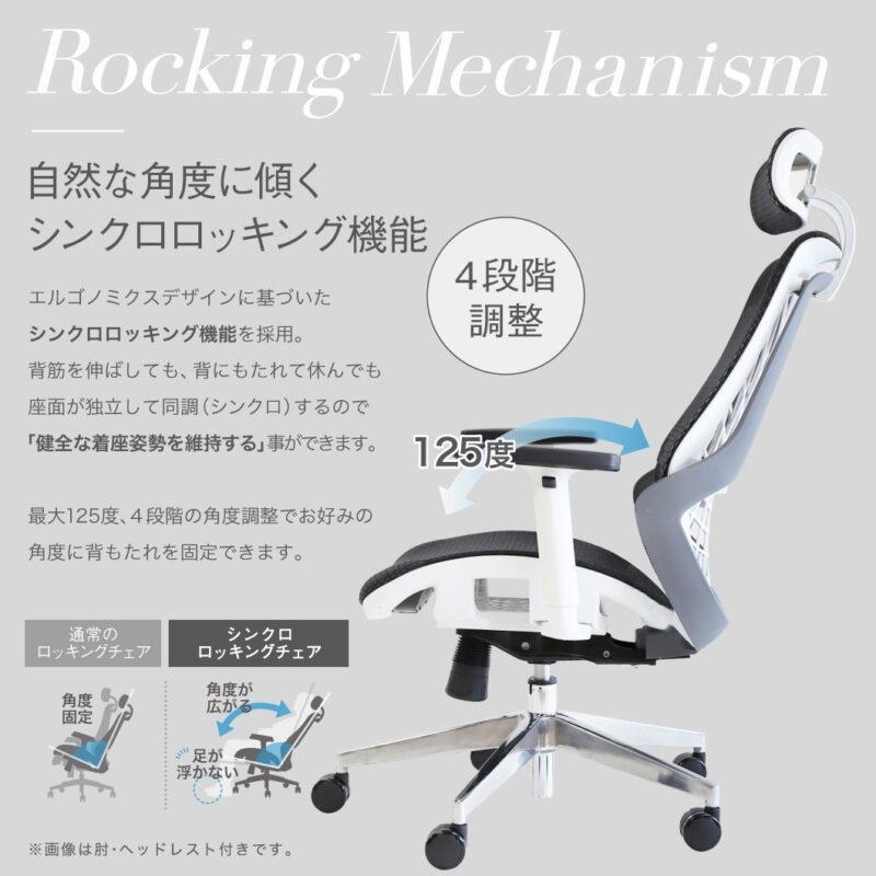 オフィスチェア WLB-1A メッシュ ハイバック 肘付 リクライニング 新品 - 画像 (6)