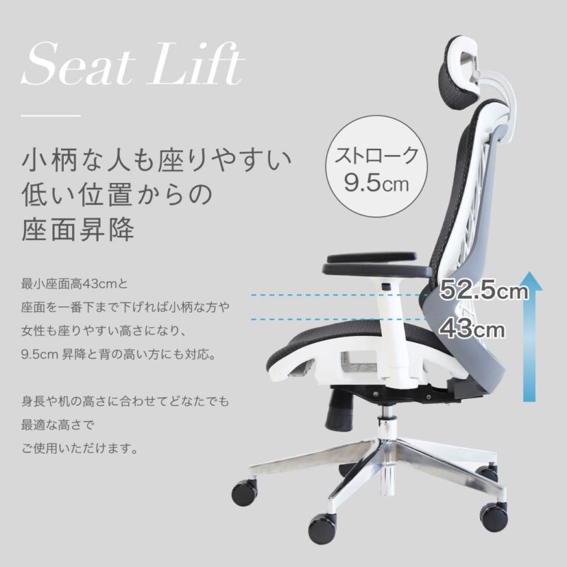 オフィスチェア WLB-1A メッシュ ハイバック 肘付 リクライニング 新品 - 画像 (10)