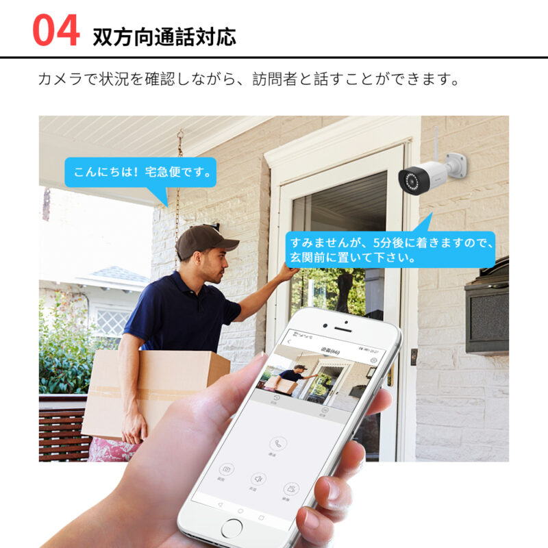 屋外IPカメラ Wi-Fi センサーライト付 防犯カメラ 300万画素 JUAN CLOUD JA-PJ2031-W 防水 夜間対応 新品 - 画像 (5)