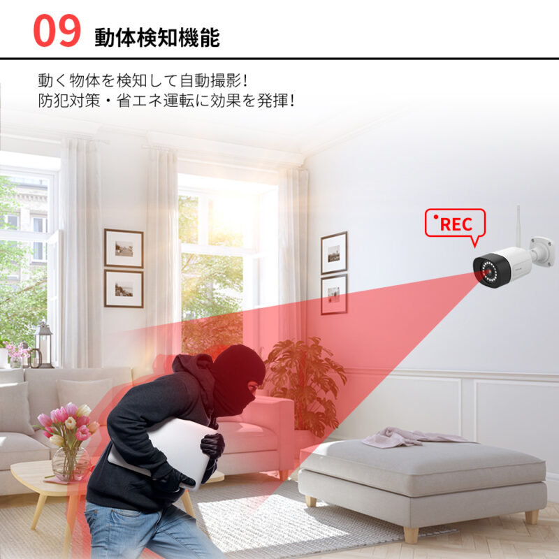 屋外IPカメラ Wi-Fi センサーライト付 防犯カメラ 300万画素 JUAN CLOUD JA-PJ2031-W 防水 夜間対応 新品 - 画像 (10)