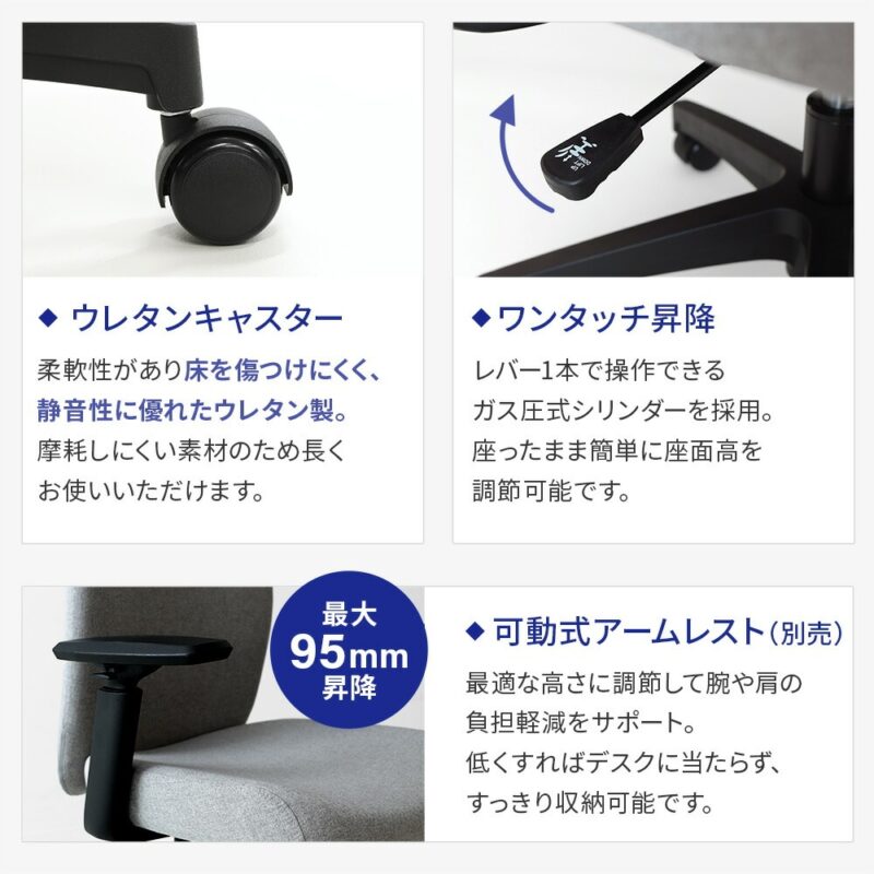 オフィスチェア 肘なし 布張り コンパクト デスクチェア LGN-1 新品 - 画像 (6)