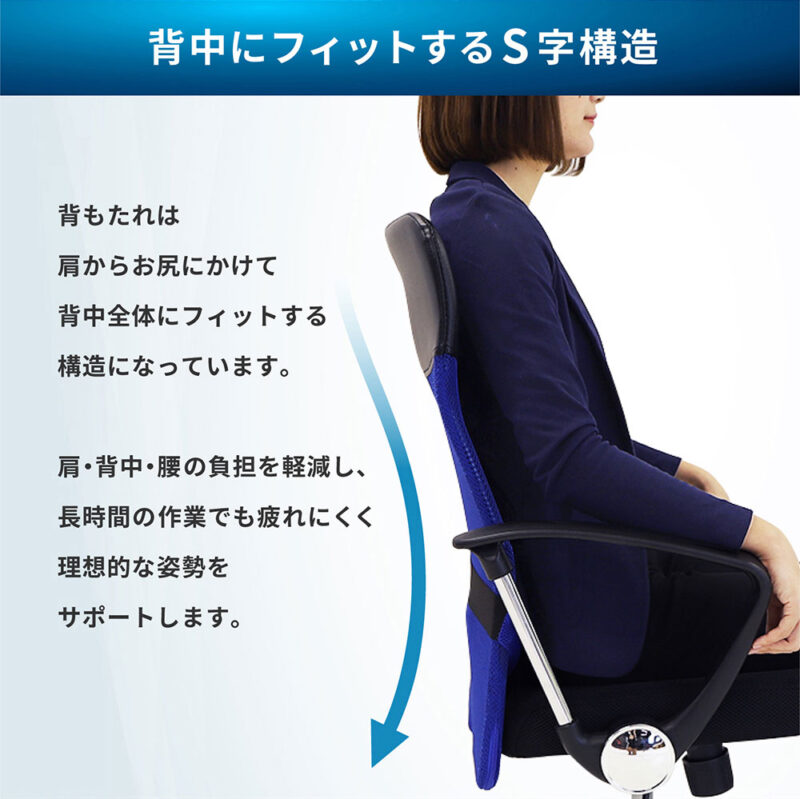 メッシュチェア オフィスチェア ミドルバック 固定肘 SSP-MA ランバーサポート付き 新品 1脚 - 画像 (3)
