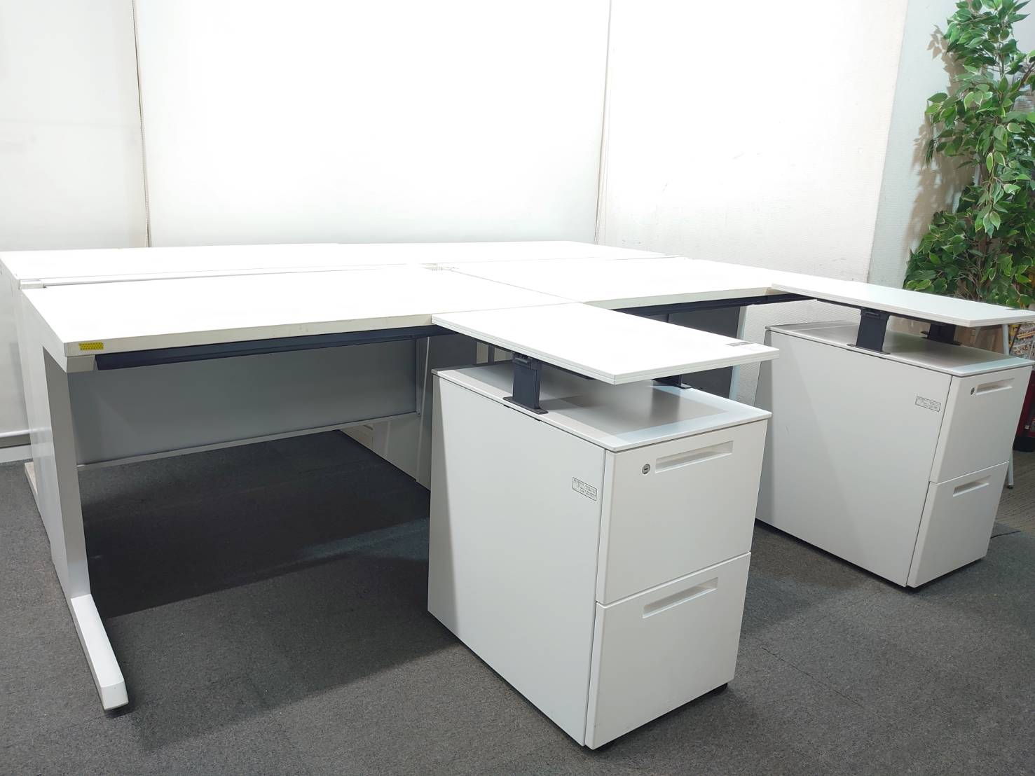平机+デスクワゴンセット W1100 D700 H720 オフィス イトーキ CZR コクヨ 昇降ワゴン 2段 GTA 延長デスク 4人用 中古 - 画像 (6)