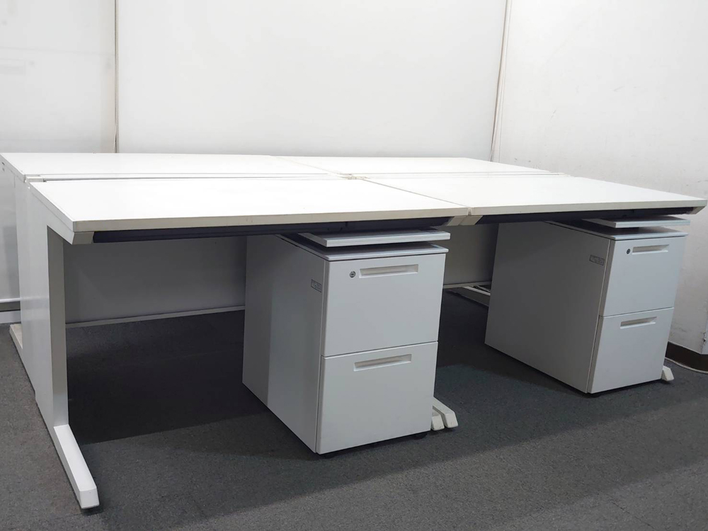 平机+デスクワゴンセット W1100 D700 H720 オフィス イトーキ CZR コクヨ 昇降ワゴン 2段 GTA 延長デスク 4人用 中古 - 画像 (2)