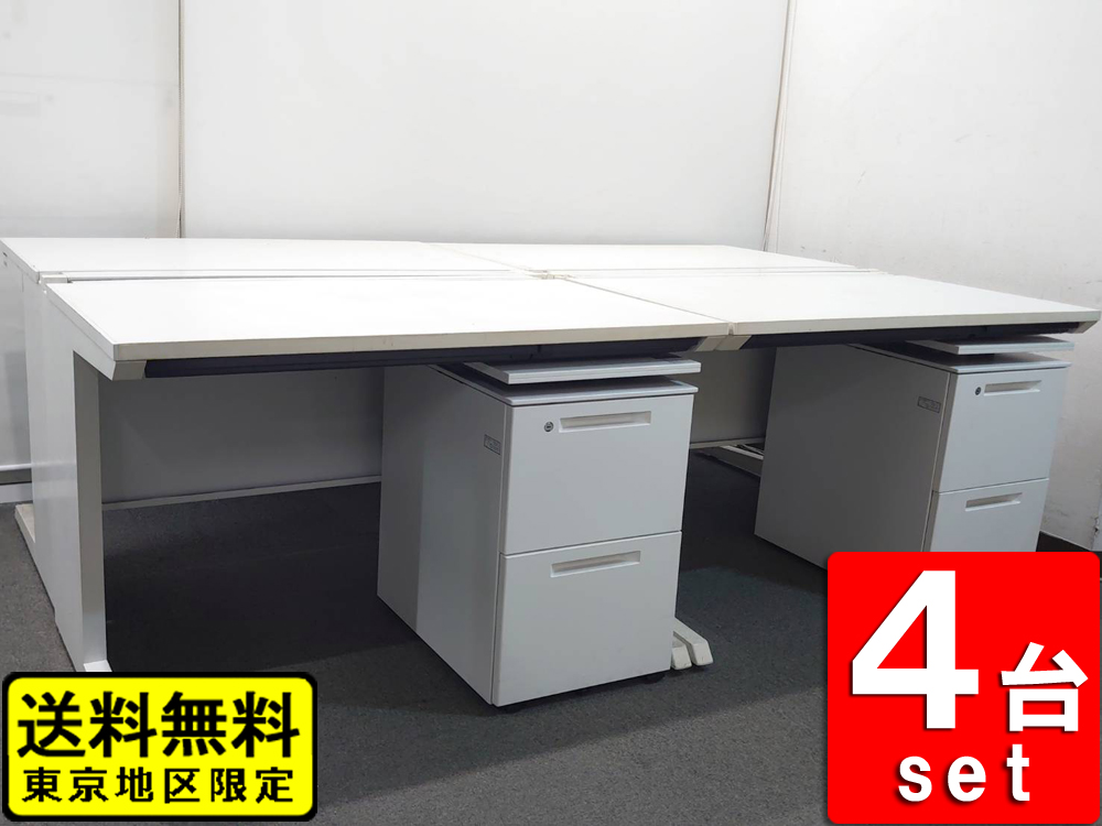 平机+デスクワゴンセット W1100 D700 H720 オフィス イトーキ CZR コクヨ 昇降ワゴン 2段 GTA 延長デスク 4人用 中古