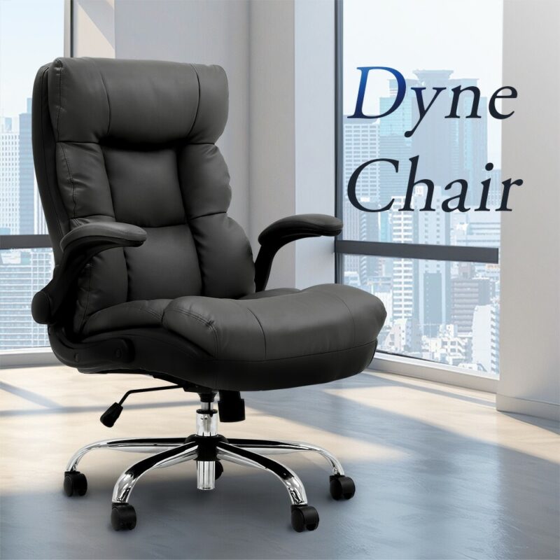 オフィスチェア エグゼクティブチェア PUレザー 肘付き ロッキング ブラック DYN-1 ルキット 新品 - 画像 (2)