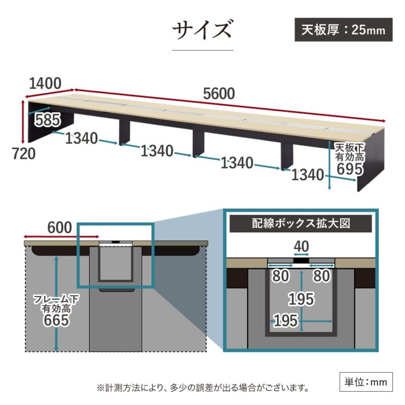 フリーアドレスデスク 8人用 幅5600×奥行1400 配線ボックス付 WPF-5614 - 画像 (14)