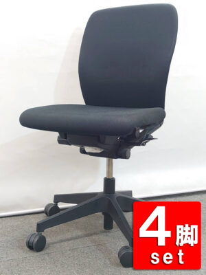 オフィスチェア イトーキ フルゴ ブラック 肘なし 4脚セット 日本製 中古品