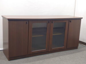 ローボード 両開き 木製キャビネット ガラス扉 オカムラ DX-4 W1600 中古