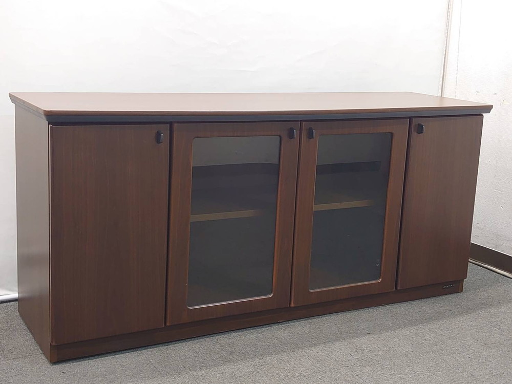 ローボード 両開き 木製キャビネット ガラス扉 オカムラ DX-4 W1600 中古