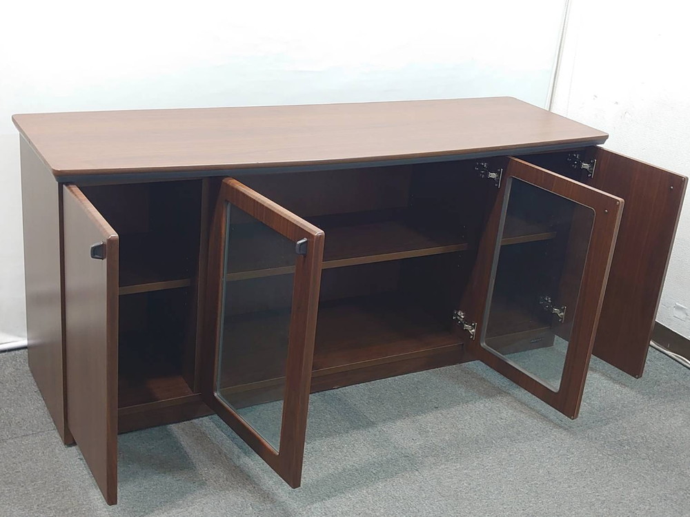 ローボード 両開き 木製キャビネット ガラス扉 オカムラ DX-4 W1600 中古 - 画像 (2)