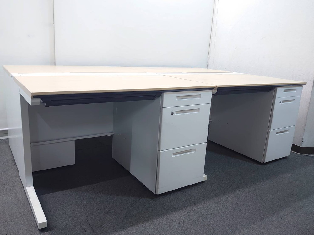 片袖机 4台セット コクヨ iSシリーズ W1100 木目ナチュラル×ホワイト 日本製 リユース品 中古 - 画像 (2)