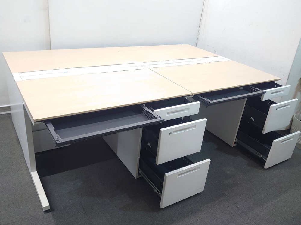 片袖机 4台セット コクヨ iSシリーズ W1100 木目ナチュラル×ホワイト 日本製 リユース品 中古 - 画像 (4)