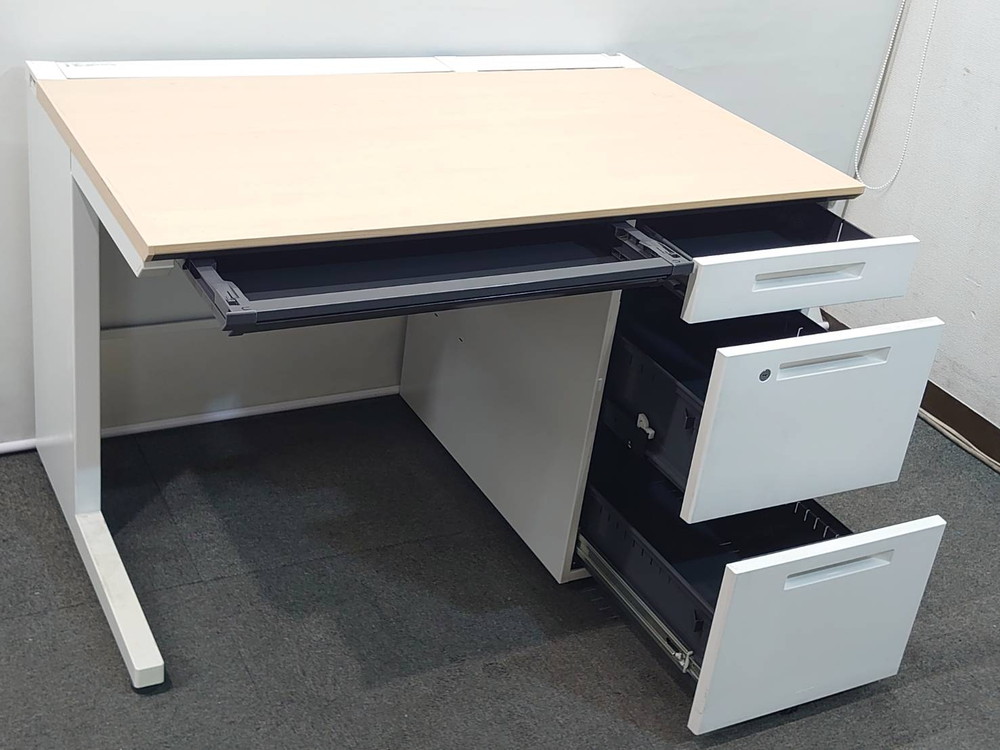 片袖机 4台セット コクヨ iSシリーズ W1100 木目ナチュラル×ホワイト 日本製 リユース品 中古 - 画像 (7)