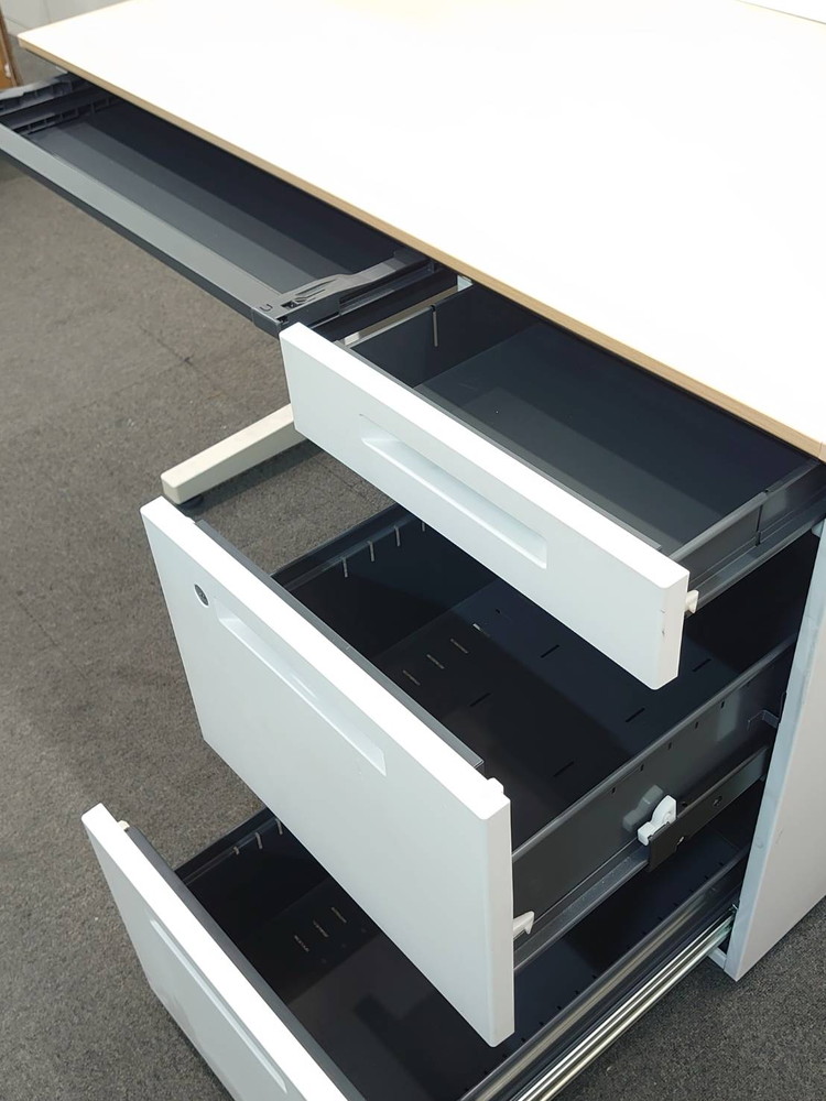 片袖机 4台セット コクヨ iSシリーズ W1100 木目ナチュラル×ホワイト 日本製 リユース品 中古 - 画像 (8)