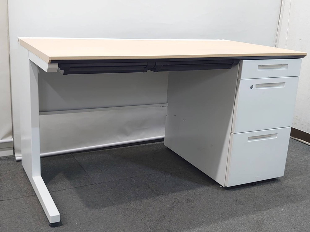 片袖机 コクヨ iSシリーズ W1300 木目ナチュラル×ホワイト 日本製 リユース品 中古