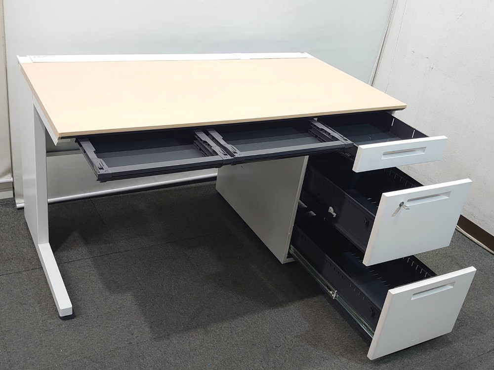 片袖机 コクヨ iSシリーズ W1300 木目ナチュラル×ホワイト 日本製 リユース品 中古 - 画像 (2)