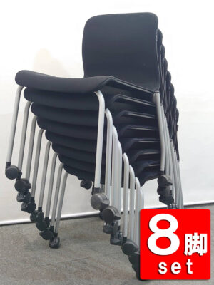 会議チェア キャスター付き コクヨ アリーナC ブラック 8脚セット 積み重ね収納タイプ 中古