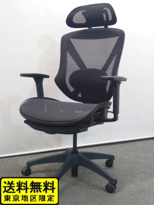 オフィスチェア メッシュ ハイバック ヘッドレスト付き 肘付き ブラック 中古