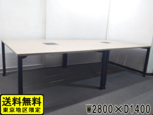 会議テーブル イトーキ アクティブフィールド フリーアドレス W2800 D1400 木目ブラウン W1400×2台 キャスター付き 中古
