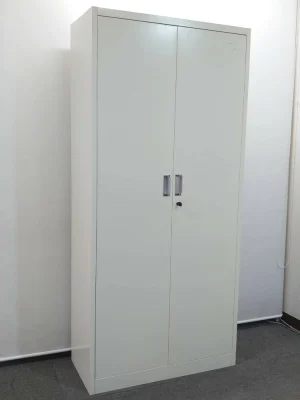 両開き書庫 スチール書庫 収納庫 キャビネット カギ付き ホワイト H1850 D380 W850　中古