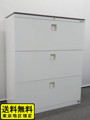 ラテラル書庫 キャビネット 3段 オカムラ レクトライン ホワイト W900 天板付き カギ付き 4BG32C ZA75 中古