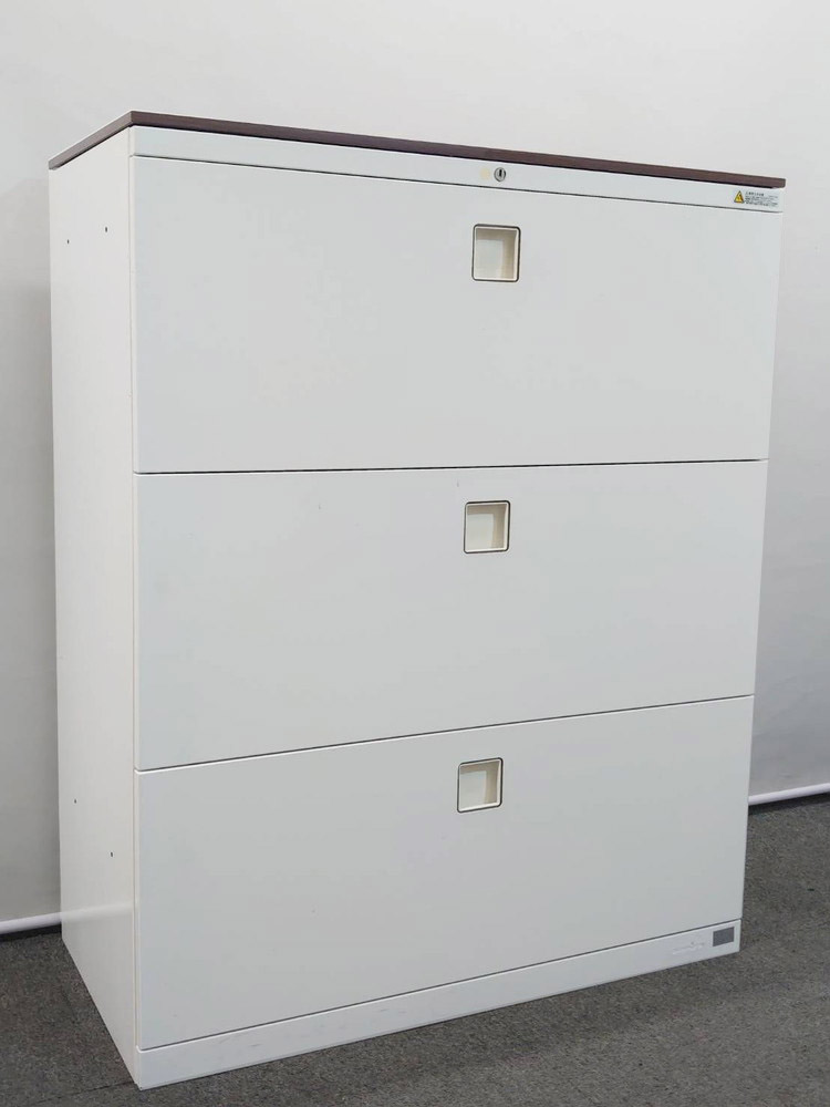 ラテラル書庫 キャビネット 3段 オカムラ レクトライン ホワイト W900 天板付き カギ付き 4BG32C ZA75 中古 - 画像 (2)