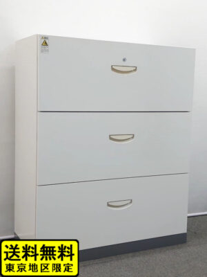 ラテラル書庫 3段 ホワイト 生興 スチール書庫 キャビネット W900 D400 H1110 RW4-310D 中古