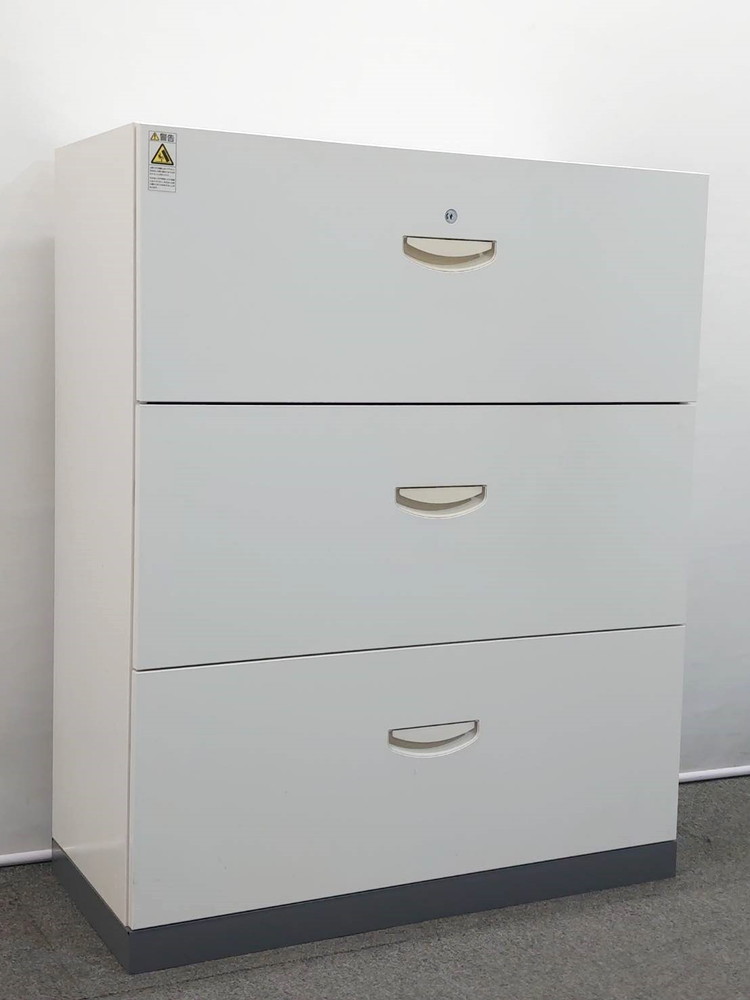 ラテラル書庫 3段 ホワイト 生興 スチール書庫 キャビネット W900 D400 H1110 RW4-310D 中古 - 画像 (3)