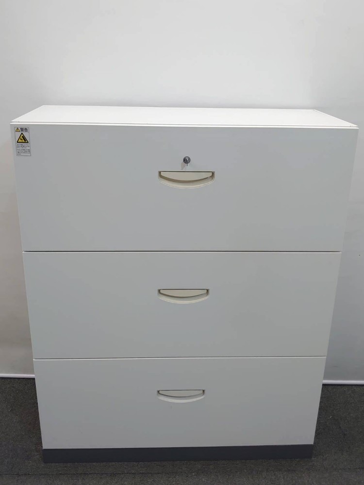 ラテラル書庫 3段 ホワイト 生興 スチール書庫 キャビネット W900 D400 H1110 RW4-310D 中古 - 画像 (7)