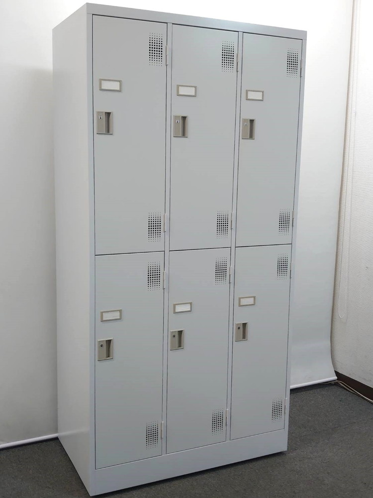 6人用ロッカー 鍵付き スチールロッカー ホワイト W900 H1790 豊國工業 TLK-S6 中古 - 画像 (2)