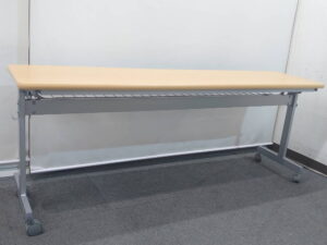 スタックテーブル 会議テーブル 折りたたみ キャスター付き W1800 D450 H700 木目ナチュラル 中古