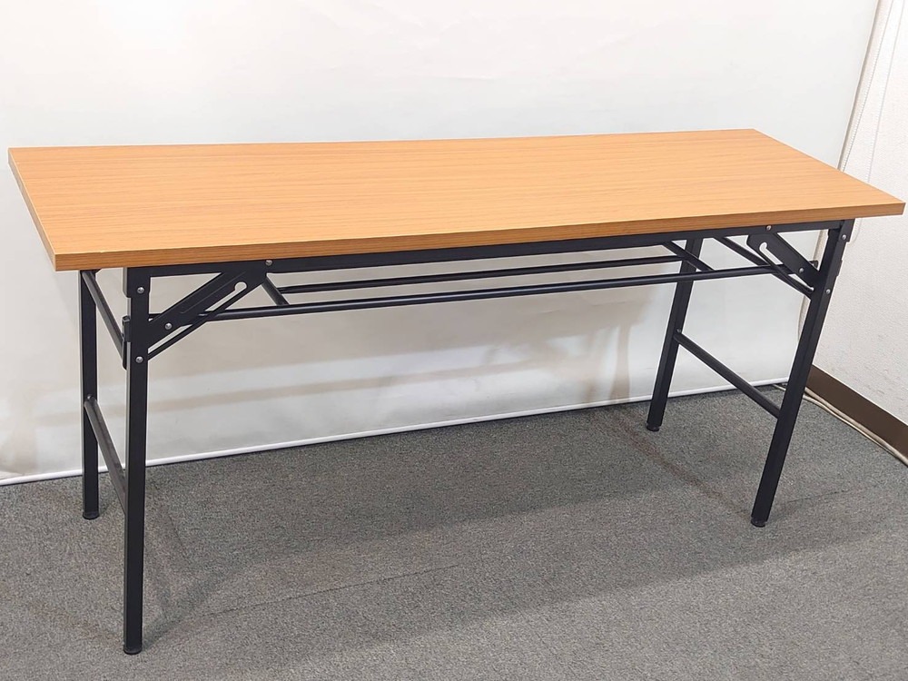 会議テーブル 折りたたみ 木目調 棚付き W1500 D450 H700 中古 - 画像 (3)