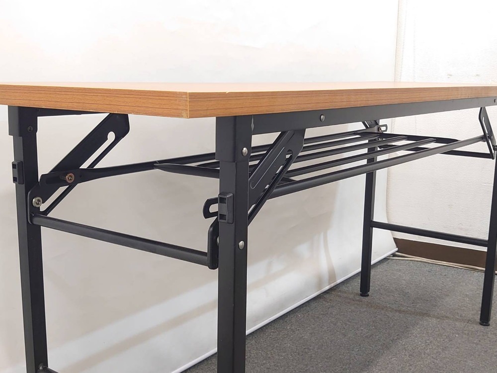 会議テーブル 折りたたみ 木目調 棚付き W1500 D450 H700 中古 - 画像 (4)