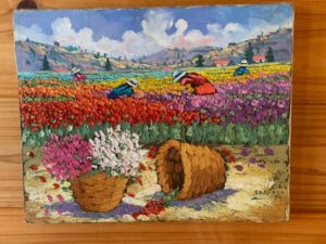 『ペルーの花畑』絵画 油絵 インテリア アート painting 25cm×20cm