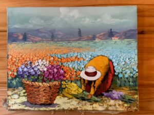 『ペルーの花畑』絵画 油絵 インテリア アート painting 25cm×20cm