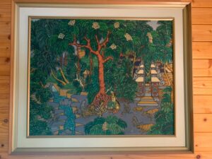 『バリの滝』絵画 バリ画法 額入り 額付き インテリア アート 壁掛け